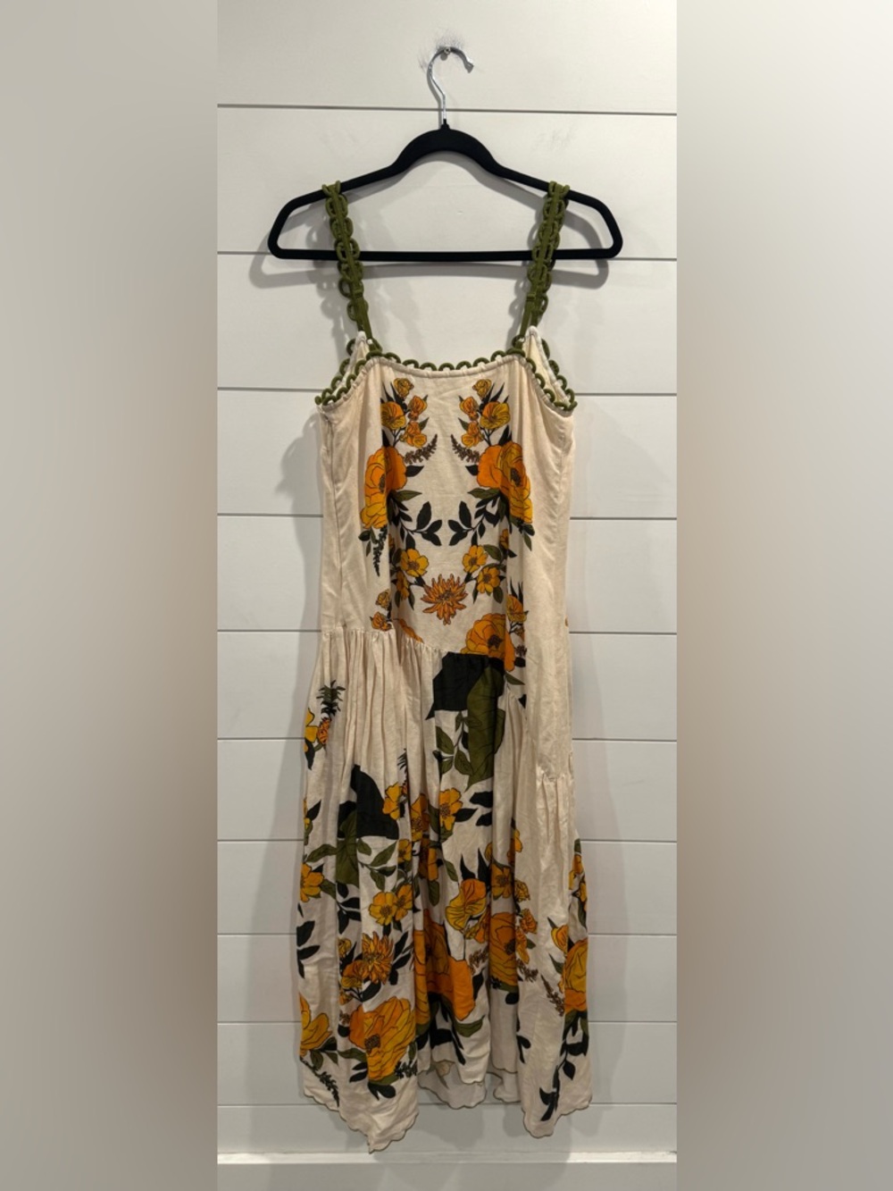 Farm Rio v neck A line cream yellow green floral maxi dress - Picture 11 of 13
